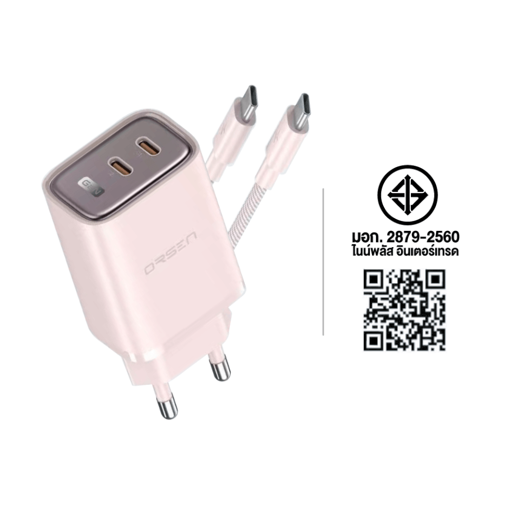 หัวชาร์จ ELOOP C41T สีชมพู หัวชาร์จเร็ว และ สายชาร์จเร็ว PD 45W สำหรับ สมาร์ทโฟน ทุกรุ่น ANDROID PHONE